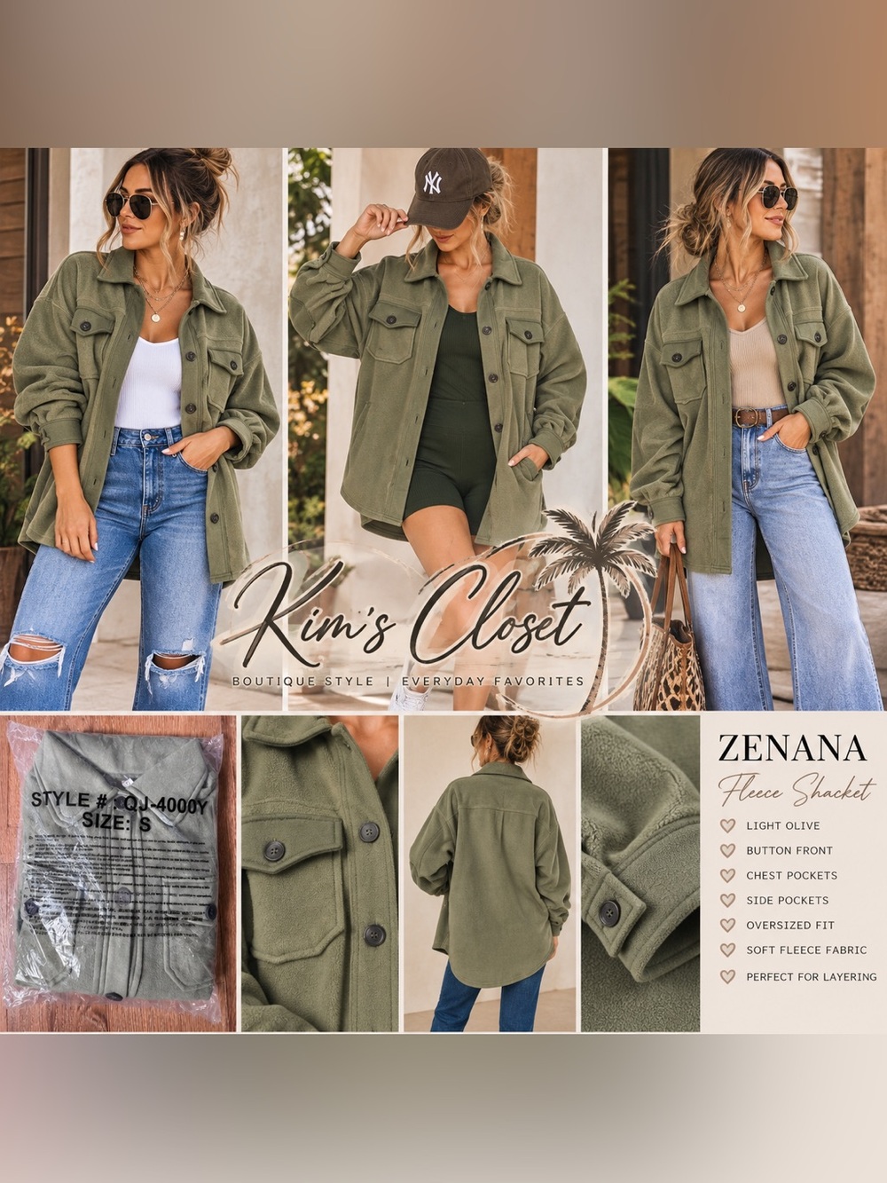 NWT Zenana Olive Fleece Shacket Oversized Shirt Jacket Button Up Jacket Small